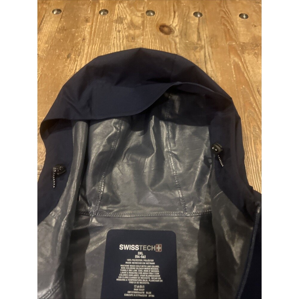 Swiss Tech Men’s Navy Blue Hooded Rain Jacket Size 3XL Waterproof EUC - Picture 7 of 13